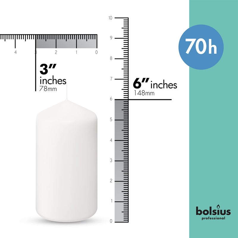 BOLSIUS 6 White Pillar Candles Bulk - 3x6 Inches Candle Set - 70+ Hours Clean Burning - No Palm Oil - 0% Animal Fat - Premium European Quality - Unscented Dripless Wedding Pillars - Image 2